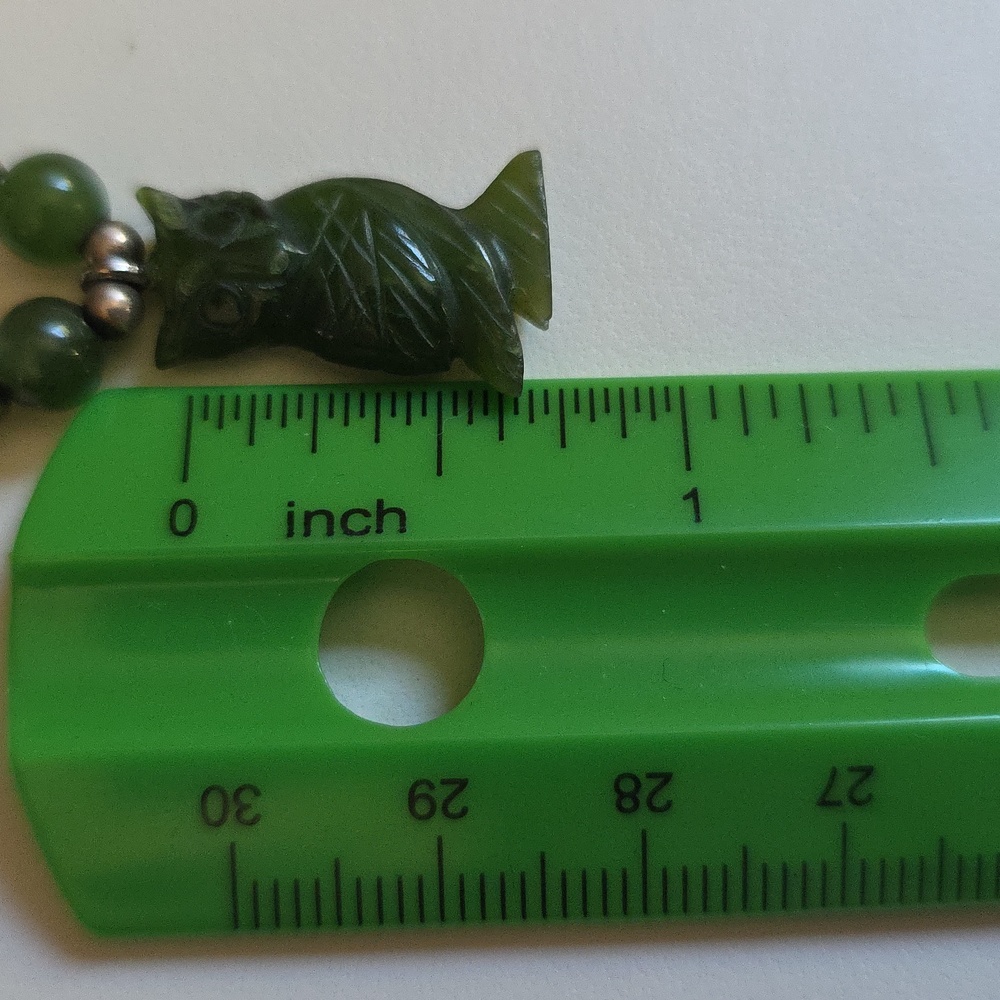 Carved Owl Sterling Silver Green Pendant Necklace - Picture 11 of 11